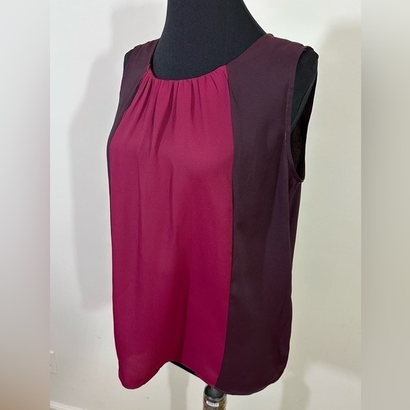 Loft sz sm top silky feel sleeveless, Front is a raspberry and remainder is brn - Picture 3 of 10
